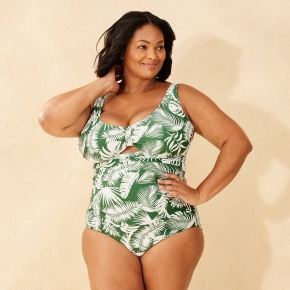 Shade & Shore Tummy Control Green Palm Print One-Piece Swimsuit - Picture 3 of 7